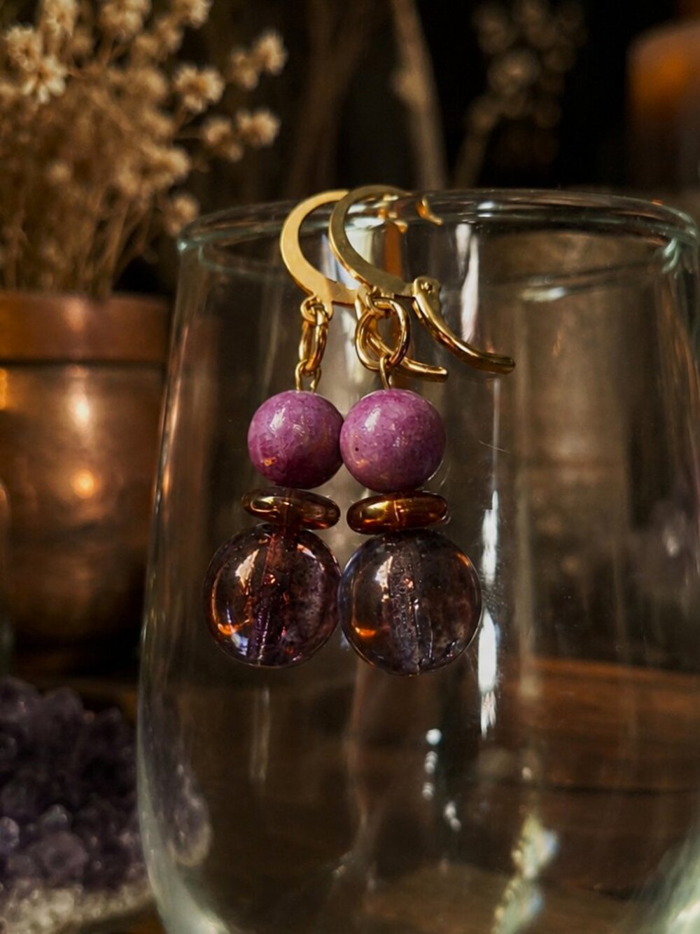Dainty Purple Jade Earrings, Magical & Celestial Earrings, Mystical Lilac